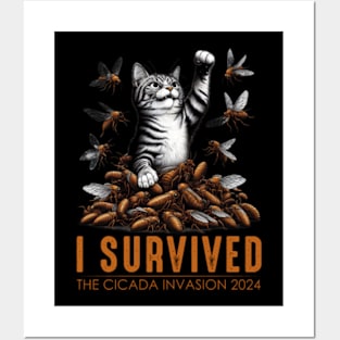 I Survived The Cicada Invasion 2024 Funny Cat Posters and Art